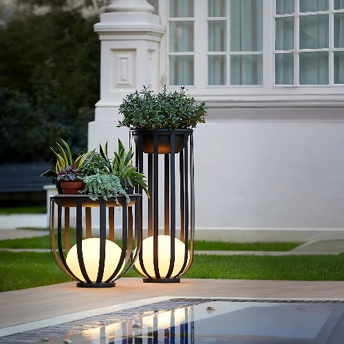 Outdoor Solar Power LED Plant Stand - Small+Large