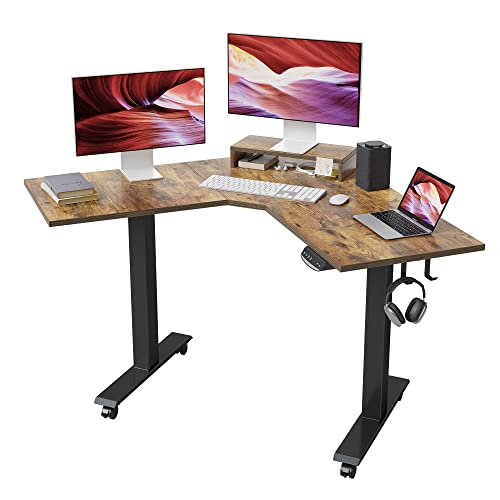 FEZIBO Corner Standing Desk, 48 Inches L Shaped Standing Desk, Electric Stand Up Corner Desk, Home Office Sit Stand Desk with Rustic Brown Top and Black Frame - 48 inch - Rustic Brown
