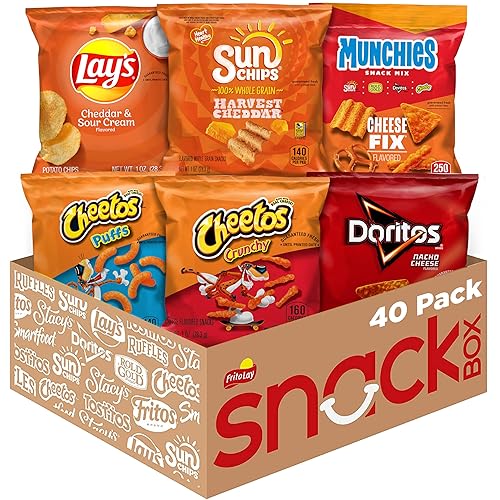 Frito Lay, Cheesy Mix 6 Flavor Variety Pack, Single Serve Bags (40 Pack), Doritos, Cheetos, Lay's, Munchies, SunChips - Cheesy Mix