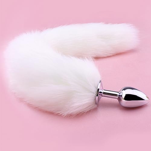 Butt Plug Tail Anal Sex Toys Buttplug Wolf Tail Toys Stainless Steel But Plug Butt Toys Sex Toys for Women Cosplay Adult Sex Toys for Women Men Couple (White) - D-white