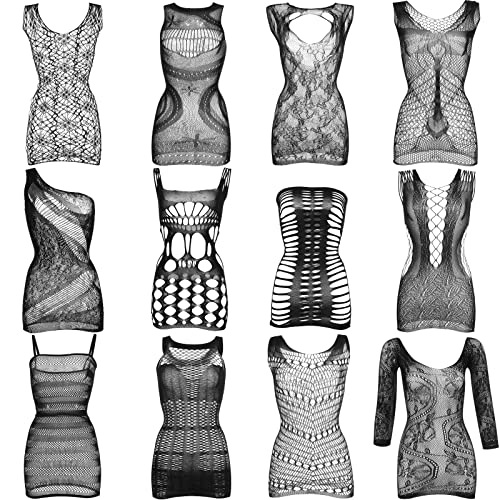 Geyoga 12 Pieces Women's Lingerie Smock Lingerie Swimsuits Coverup Sleepwear Dress for Women Favor (Black)