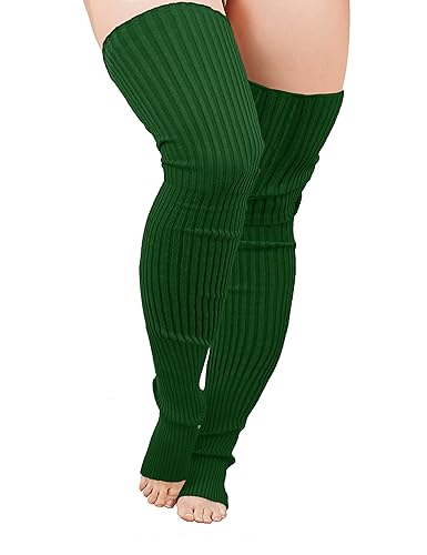 v28 Plus Size Knit Leg Warmer Women Thick Thigh High Boot Extra Long Large Socks - Plus Size- Dark Green