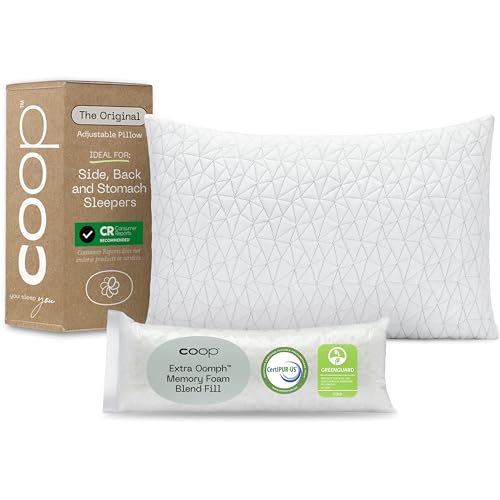Coop Home Goods Original Adjustable Pillow, Queen Size Bed Pillows for Sleeping, Cross Cut Memory Foam Pillows - Medium Firm Back, Stomach and Side Sleeper Pillow, CertiPUR-US/GREENGUARD Gold - Original White - Queen