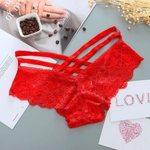 Lace Harness Panties - Red