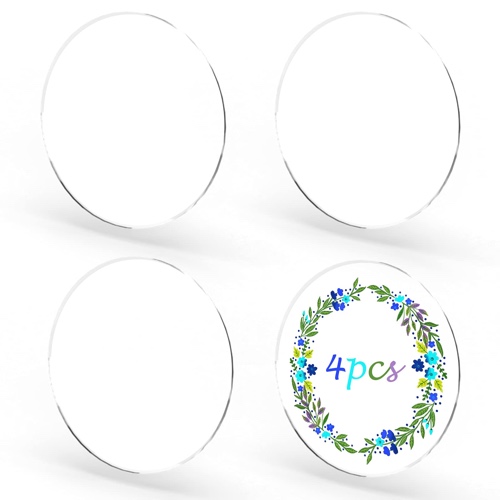 DOITEM Clear Acrylic Sheet, 4 Pieces Round Acrylic Sheet 8 Inch Circle Acrylic Blanks Plastic Disc Transparent Acrylic Panel Circle Acrylic Sheets Sign for Picture Frame Painting DIY Crafts - 8 Inch