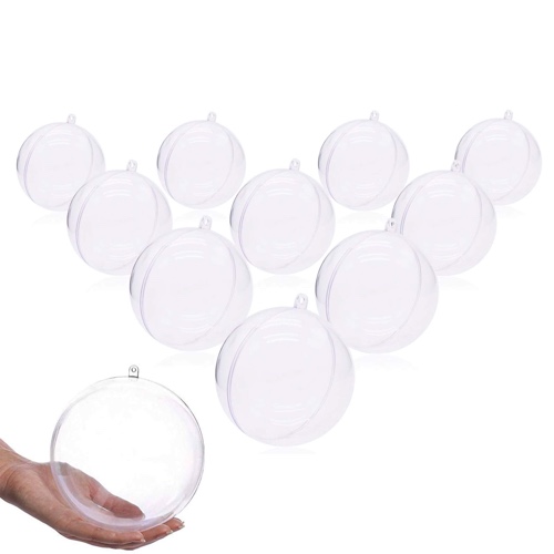 10 Pack Christmas Ornaments Ball Clear Plastic Fillable DIY Craft Ball Ornament 100mm/3.94in Xmas Tree Decoration Transparent Balls for New Years Wedding Home Decor Gift Storage - 100mm
