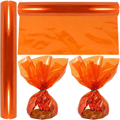 AnapoliZ Cellophane Wrap Roll Orange | 100’ Ft Long X 16” in. Wide | 2.3 Mil Thick Transparent Orange | Halloween Treats, Baskets, Cellophane Wrapping Paper | Colorful Cello, Halloween Decorations - Orange