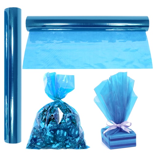 Cellophane Wrap Roll Blue | 100’ Ft. Long X 16” in. Wide | 2.3 Mil Thick Transparent Blue | Gifts, Baskets, Treats, Cellophane Wrapping Paper | Colorful Cello, Baby Shower Decorations| by Anapoliz - Blue
