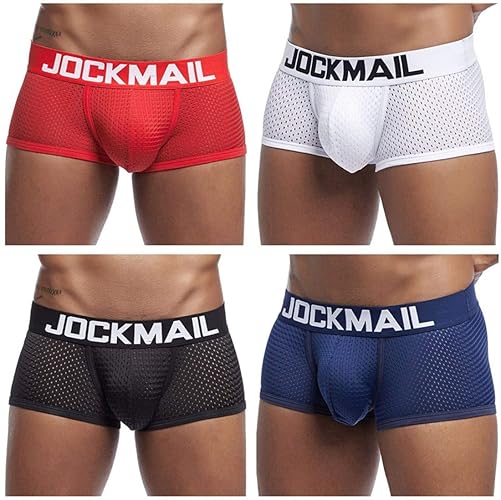 JOCKMAIL 4PCS/PACK Sexy Mens Boxers Shorts Mens Underwear Pack Sexy Mens Boxers Pack - M - White+black+navy+red