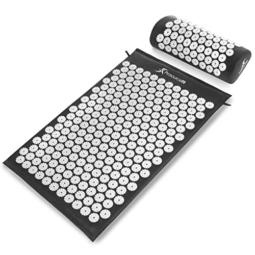 ProsourceFit Acupressure Mat and Pillow Set for Back/Neck Pain Relief and Muscle Relaxation - Large - Black/White