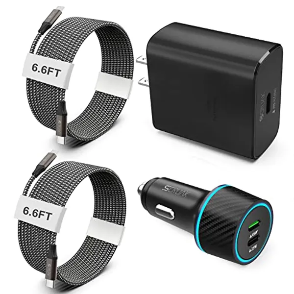 S23 S24 Ultra Charger Type C, SCRUAK 45W PPS Super Fast USB-C Wall/Car Charger for Samsung Galaxy S24 Ultra/S24+/S24/S23 Ultra/S23+/S23/S22/S20/Note 20/Note 10+(with 2X 6.6FT 5A Type C Cable)