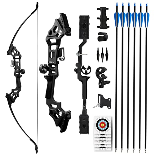 REAWOW Recurve Bows for Adults Archery Bow and Arrows Sets Hunting Adult Teens Beginner Takedown Right Handed Shooting Practice 6 Carbon Arrows … - black