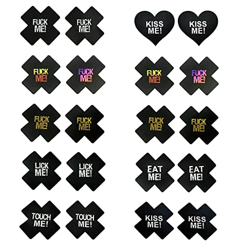 Celamirio Women's Sexy Disposable Pasties Nipple Covers - One Size - 10 Pairs Black With Words
