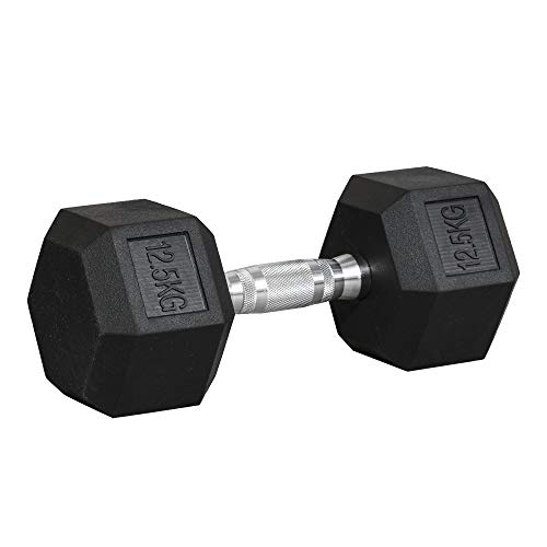 HOMCOM 12.5KG/15KG/17.5KG/20KG Single Rubber Hex Dumbbell Portable Hand Weights Dumbbell Home Gym Workout Fitness Hand Dumbbell - 12.5KG