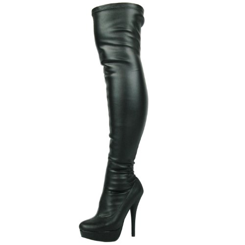 Tilly London Ladies Womens Sexy Stilleto Stretchy Over The Knee Stretch Wide FIT Black Stretchy Thigh HIGH Boots - 5 UK - Black