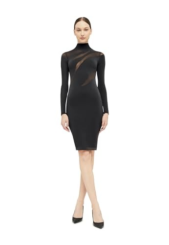 Wolford Robe transparente opaque pour femme avec découpe asymétrique et durable, col haut, manches longues pour toutes les occasions - S - Noir
