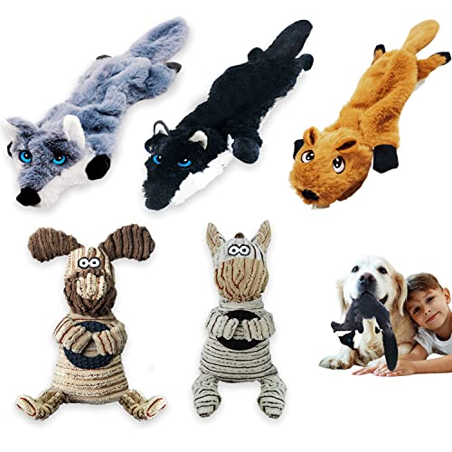 FULIM Dog Squeak Toys 5 Pack Dog Toys No Stuffing Dog Toy Plush Dog Toys Crinkle Dog Toy Dog Chew Toys for Small Medium Large Dogs - Dog Squeak Toys 5 Pack