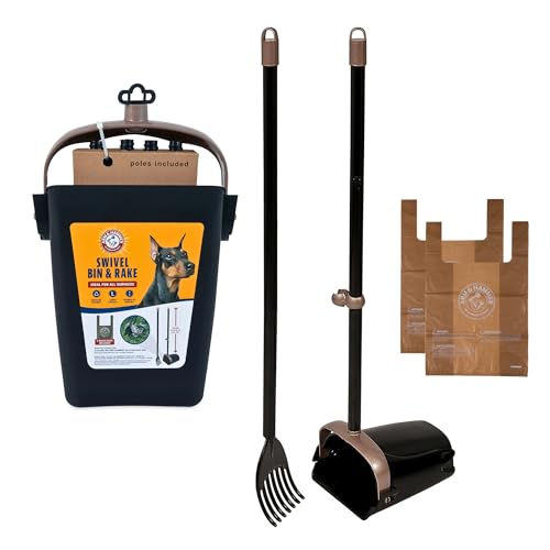 Petmate Arm & Hammer Swivel Bin & Rake Pooper Scooper Waste Management System (2 Bonus Heavy Duty Handle Tie Waste Bags Included for Premium Odor Control)
