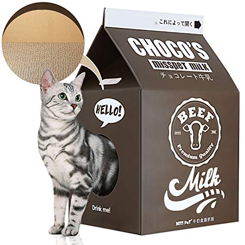 FluffyDream Cat Condo Scratcher Post Cardboard, Milk Box Shape Cat Scratching House Bed, Black Color - Black