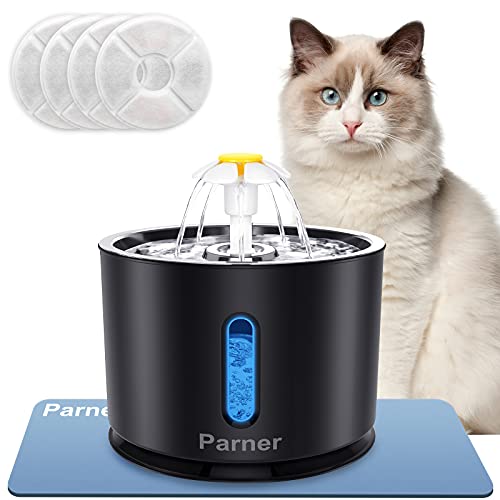 Parner Cat Water Fountain, 81oz/2.4L Stainless Steel Pet Water Drinking Fountain Water Dispenser with Intelligent Pump and LED Indicator for Water Shortage Alert, Water Fountain for Cats and Dogs - Black
