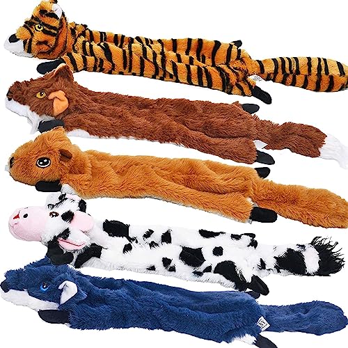SHARLOVY Dog Squeaky Toys 5 Pack Crinkle Dog Toy No Stuffing Animals Dog Plush Toy Dog Chew Toy for Large Dogs and Medium Dogs