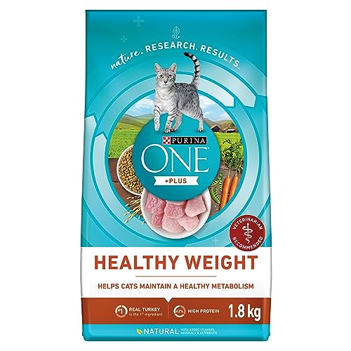 Purina ONE Dry Cat Food, Plus Healthy Weight Turkey - 1.8 kg Bag (1 Pack)