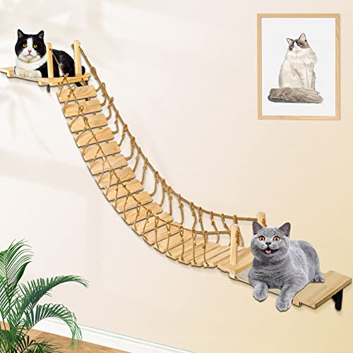 Calmbee Cat Wall Shelves, Cat Wall Furniture 70" Cat Bridge Wall Mount Cat Perch Wooden Hammock Cat Tree Cat Climber Cat Cloud Shelf Board Cats Bed - 70inch Cat Bridge