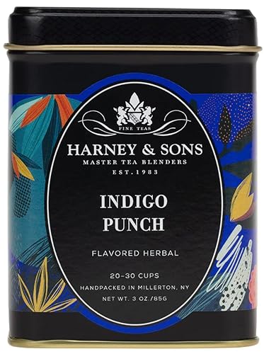 Harney & Sons Indigo Punch | 3 oz Loose Leaf Tea w/ Butterfly Pea Flower with Rose Hips, Apple Pieces, and Raspberry - Indigo Punch - 3 Ounce (Pack of 1)