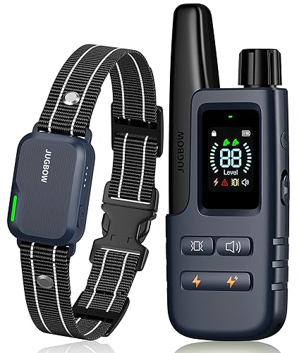 Jugbow Dog Shock Collar - 3300FT Dog Training Collar with Remote IPX7 Waterproof Electric Collar with 4 Training Modes, Security Lock, Rechargeable e-Collar for All Breeds, Sizes Dark Blue - Dark Blue 1 Pack