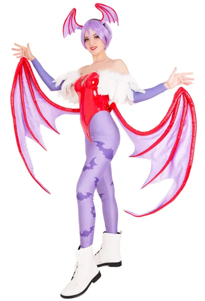 Darkstalkers Vampire Savior Lilith Cosplay Costume with Wings