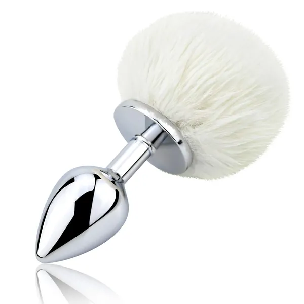 Bunny Tail Anal Plug, Metal Butt Plug with White Fluffy Rabbit Tail for Anal Sex Toys for Women Fun Sex Games (Medium)