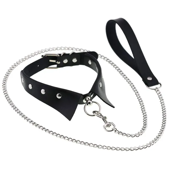 JNKET Punk Hauling Chain PU Leather Collar Necklace Neck Strap Gothic NightClub Goth Leash Belts Adjustable Size