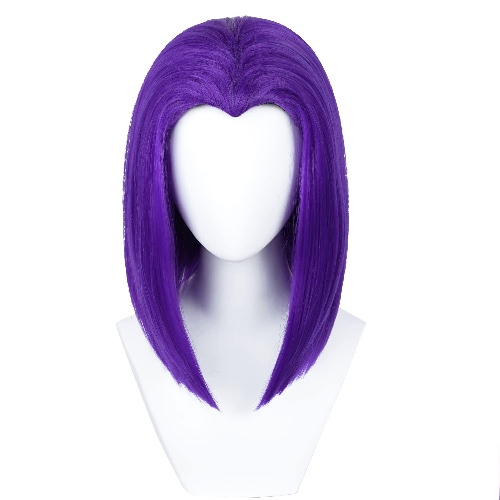 Uniquebe Raven Cosplay Wig for Teen Titans Raven Cosplay 14 Inch Short Purple Bob Wig Shoulder Length Straight Purple Synthetic Hair Wig for Halloween Party Women Girls - Raven Wig