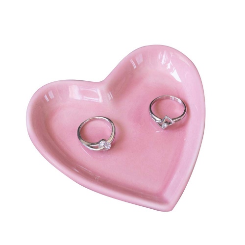 Meeshine Ceramic Jewelry Tray for Women Girls, Heart Shaped Jewelry Plate Ring Dish, Pink Trinket Dish for Jewelry, Ring Dish for Birthday Friends Daily Family(Pink)