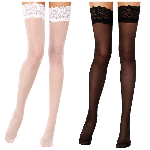 Lidogirl Lace Top Thigh High Stockings - 40d Black+white One Size
