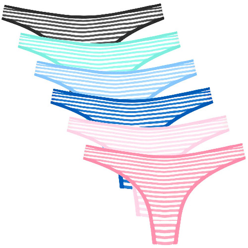 ANZERMIX Women's Breathable Cotton Thong Panties Pack of 6 - Small Stripe a