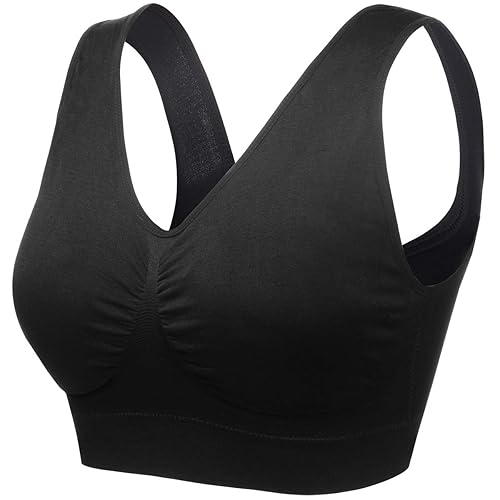 wealsex Lot de 1/2/3 Soutiens-Gorge de Sport sans Armature Coton Push Up Brassière sans Couture Très Grande Taille 3XL 4XL 5XL 6XL - XXL - Noir