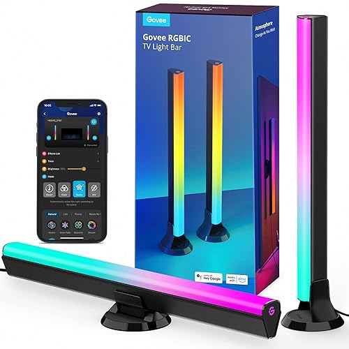Govee Barre LED RGBIC, Double Perles Lumineuses et 38cm Rétroéclairage TV WiFi Barre, plusieurs Options de Placement, pour TV 45-70 pouces, Fonctionne avec Alexa et Google Assistant, Couleur Noire - Noir