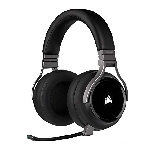 Corsair Virtuoso RGB Wireless Gaming Headset - High-Fidelity 7.1 Surround Sound w/Broadcast Quality Microphone - Memory Foam Earcups - 20 Hour Battery Life - Works with PC, PS4 – Carbon, Premium,Black - Black - Headset