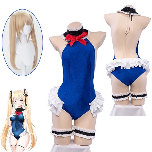 Anime Game Azur Lane Marie Rose Cosplay Costume Woman Swimsuit Halloween Carnival Roleplay Wig Blue Bikini Summer Beach Swimwear