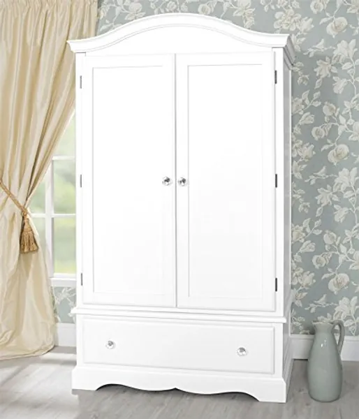 HORLAT Romance True White Double Wardrobe with drawer and crystal handles