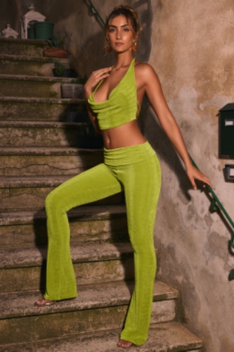 Ruched Mid-Rise Trousers in Pear Green | M