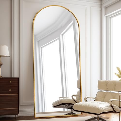 ZMYCZ Floor Length Mirror, 76"x34" Arch Full Length Mirror, Mirror Full Length Hanging or Leaning, Body Mirror with Stand, Wall Mounted Mirror, Arched-Top Mirror with Aluminum Frame for Bedroom(Gold) - Gold - 76"x34"