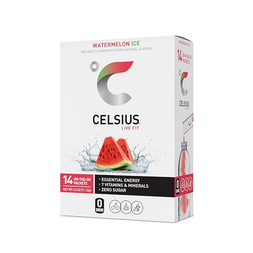 CELSIUS On-the-Go Powder Sticks Watermelon Ice, Essential Energy (14 Sticks per Pack) - Watermelon Ice - 14 Servings (Pack of 14)