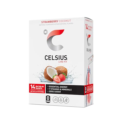 CELSIUS On-the-Go Essential Energy Drink Mix, Strawberry Coconut (14 Stick Pack)