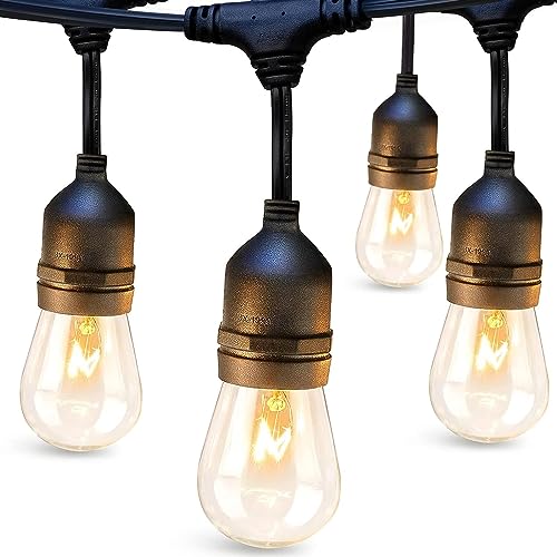 addlon 48 FT Outdoor String Lights Commercial Grade Weatherproof Strand, 18 Edison Vintage Bulbs, 15 Hanging Sockets (3 Spare Bulbs), ETL Listed Heavy-Duty Decorative Christmas Lights for Patio Garden - 48FT - Black