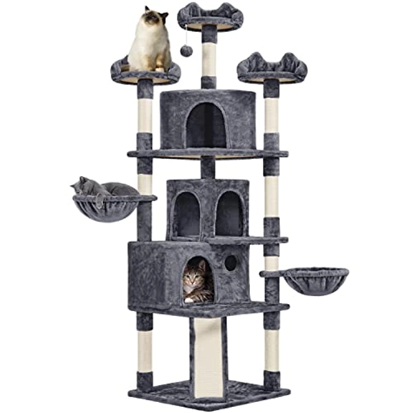 Yaheetech 76.5in Cat Tree Cat Tower with 3 Condos, 3 Cozy Perches with Dangling Ball, Scratching Posts, 2 Baskets, Pet Bed Furniture Activity Center for Indoor Cats and Kittens