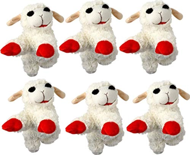 Multipet Lambchop Plush Dog Toy 6" with Squeaker, All Breeds (Pack of 6)
