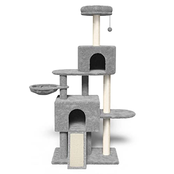 Hawsaiy Multi Level 58 inch Cat Tree Tower for Indoor Cat Kitten Furniture Condo Activity Center Play House with Scratching Sisal Posts Pad,Hammock,Ladder Beige (58", Grey)