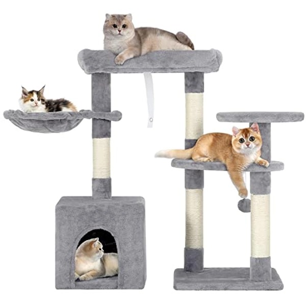 BestPet 33in Cat Tree Cat Tower with Scratching Posts for Indoor Cats,Multi-Level Cat Furniture Activity Center Stand House Cat Condo with Hammock Perch and Kitten Toys Pet Play House,Light Gray